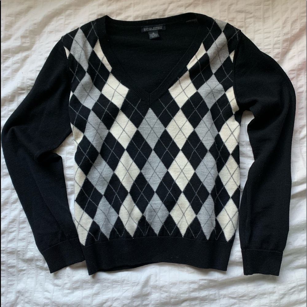 black argyle sweater